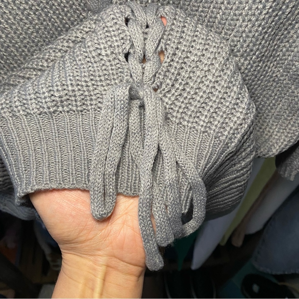 🐑 GREY BRAIDED KNIT V NECK SWEATER DRESS! - Picture 11 of 12